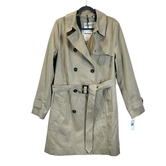 Barbour Short Greta Showerproof Trench Coat Light Fawn Women's 12 NWT Classic - Picture 3 of 16